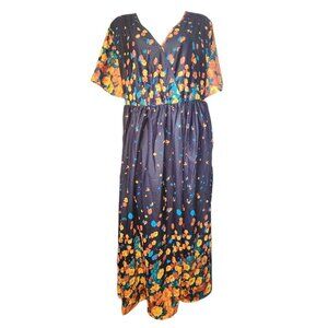 Bloomchic Dress Womens Plus Size 18-20 Blue Orange Floral V Neck Whimsigoth NWT
